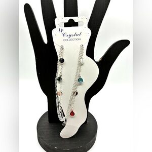 Crystal Collection Silver Anklet with Multicolor Charms